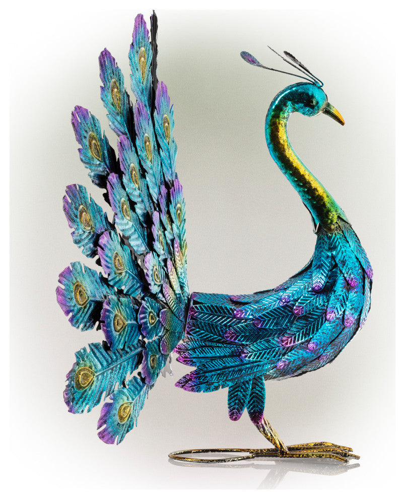 Alpine Metal Peacock Outdoor Statue, 22"Tall