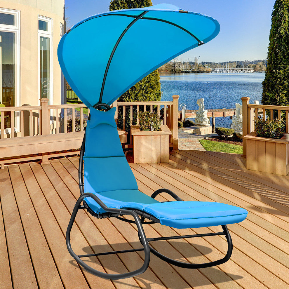 Costway Hanging Chaise Lounge Swing Canopy Thick Cushion Turquoise