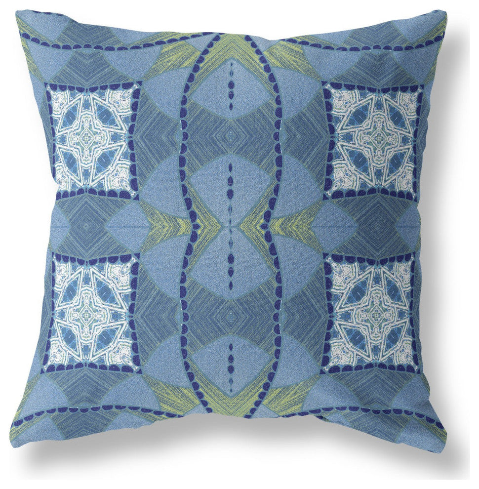 18" Blue White Cosmic Circle Boho Suede Throw Pillow