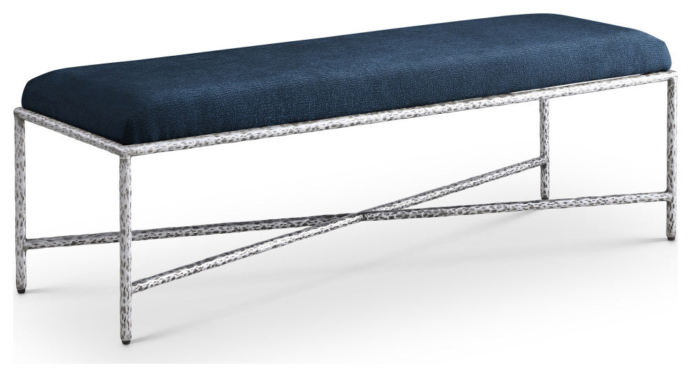Valley Upholstered Bench, Navy, 54" W x 18" D, Silver, Chenille Fabric
