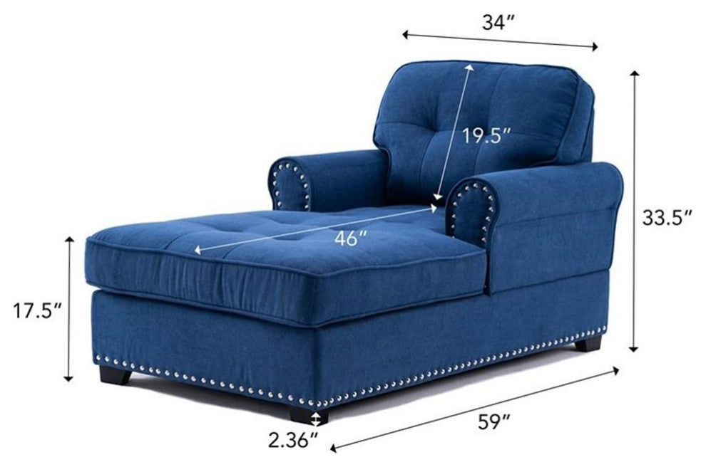 Alexent Calma Modern Linen Fabric Indoor Chaise Lounge in Blue
