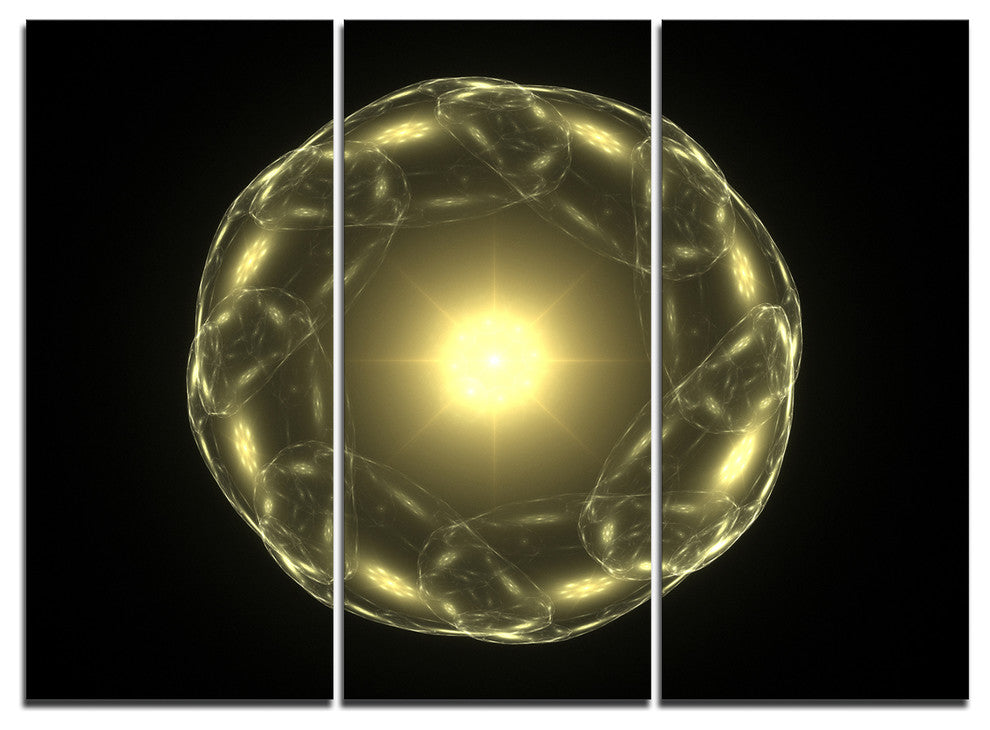 "Shiny Bright Yellow Radial Fractal Flower" Wall Art, 3 Panels, 36"x28"