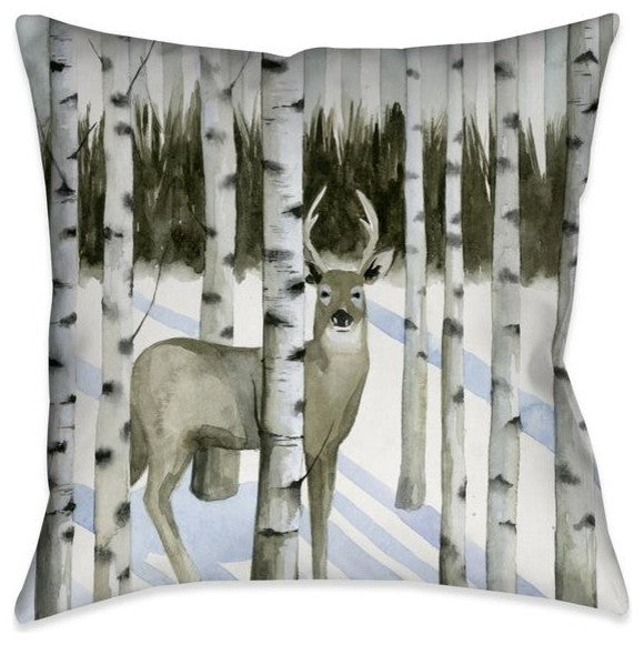 Deer, Snowfall I Outdoor Decorative Pillow, 18"x18"