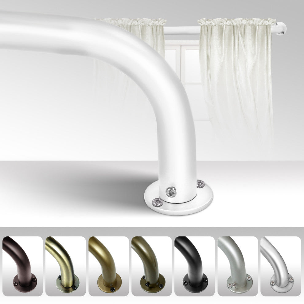 Energy Saving Wrap Around Black Out Return Adjustable Window Curtain Metal Rod, Glossy White, 28"-48"
