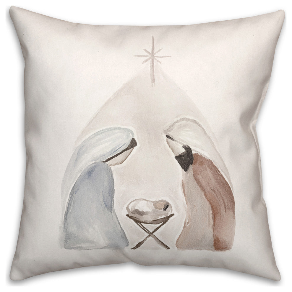 Watercolor Nativity 2 18x18 Spun Poly Pillow