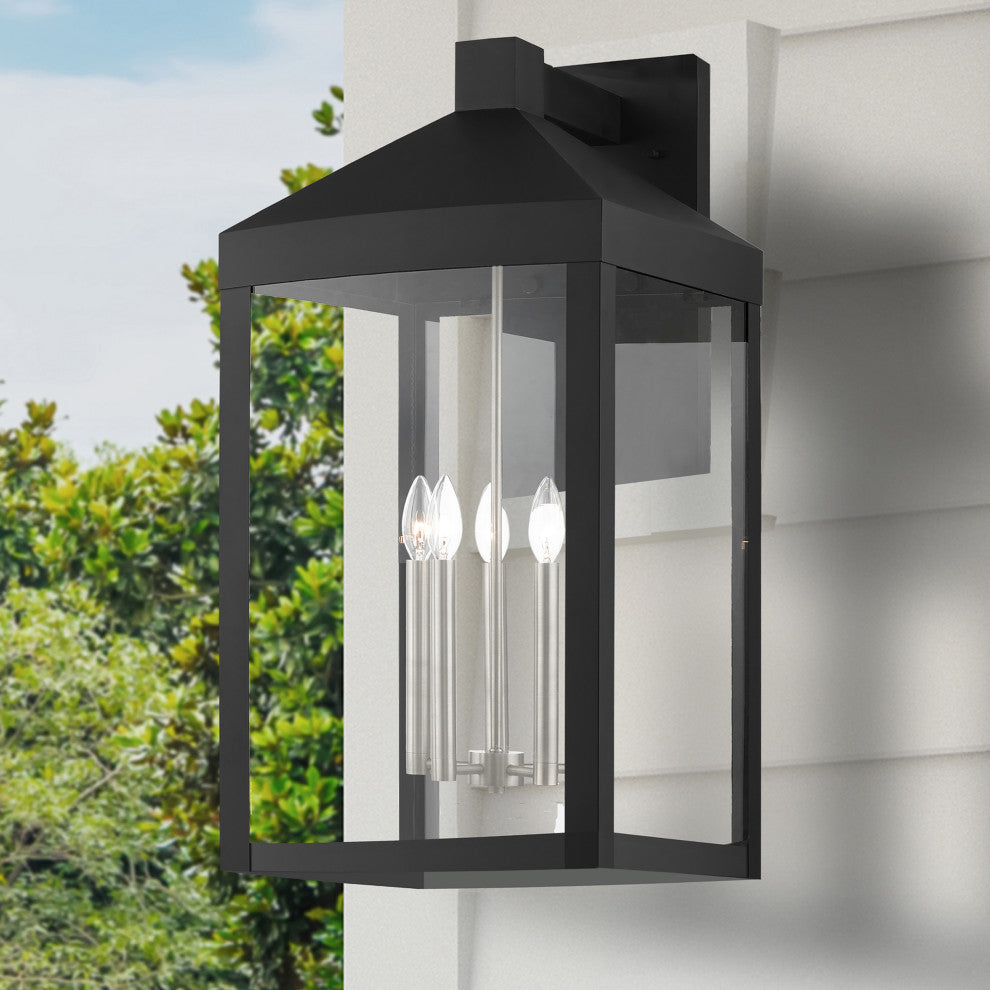 Livex Nyack 5 Light Black/Brushed Nickel Cluster XL Outdoor Wall Lantern