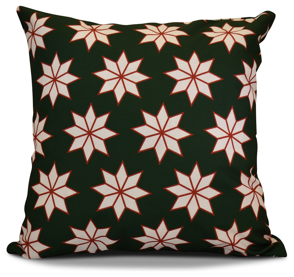 Decorative Holiday Pillow Geometric Print, Dark Green, 20"x20"