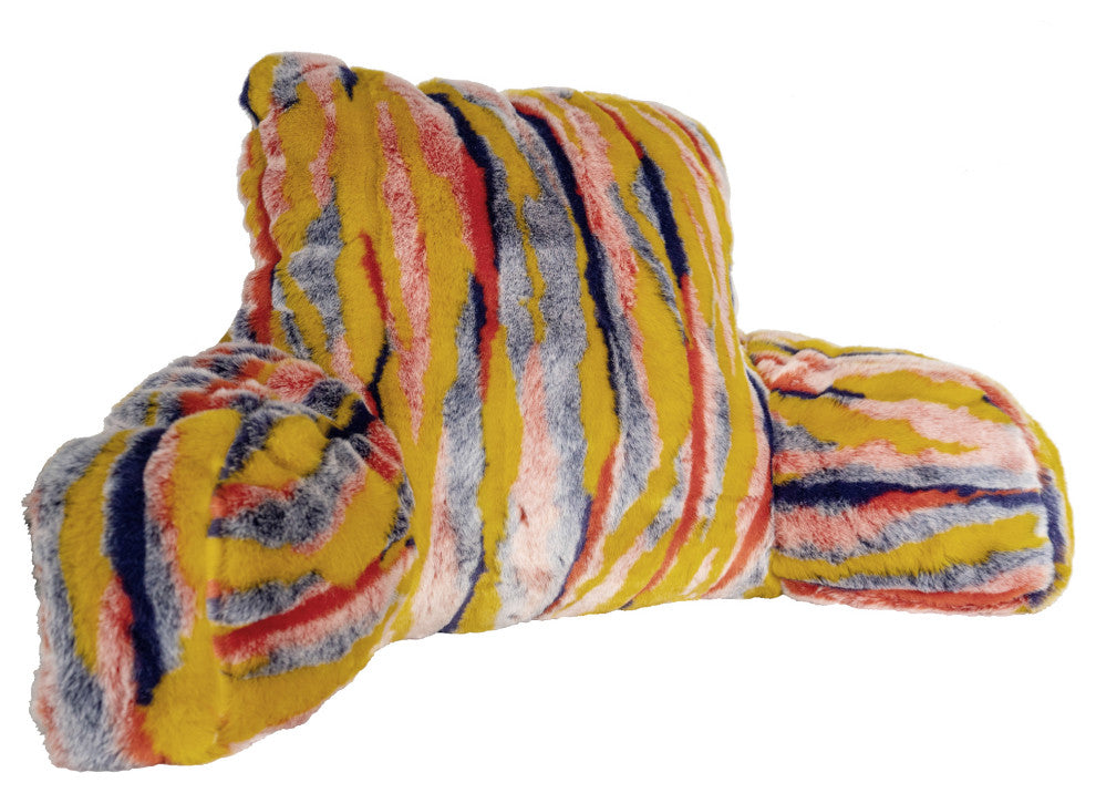 Multi Jacquard Faux Fur Bed Rest NEED ASSEMBLY, 20" x 18" x 17", Orange