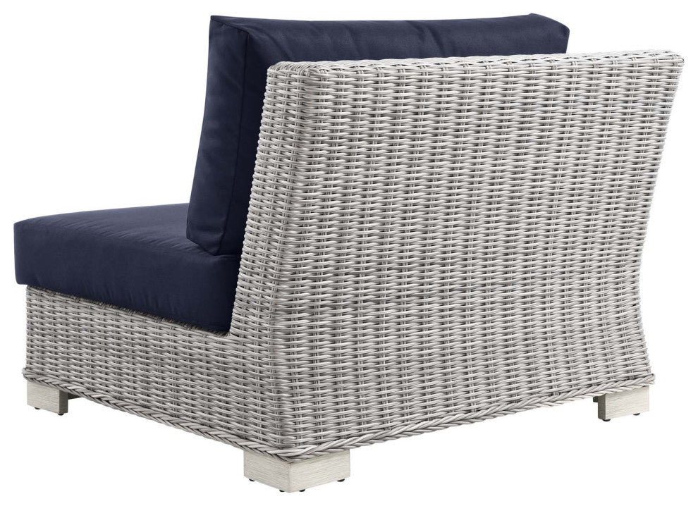 Lounge Sectional Sofa Chair Table Set, Rattan, Gray Blue Navy, Outdoor