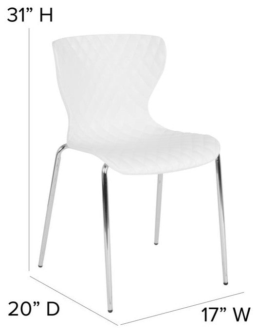 Set of 4 Stackable Dining Chair, Ripple Diamond Patterned Seat, White