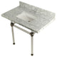 36X22 Marble Vanity Top w/Acrylic Console Legs, Carrara Marble/Polished Nickel