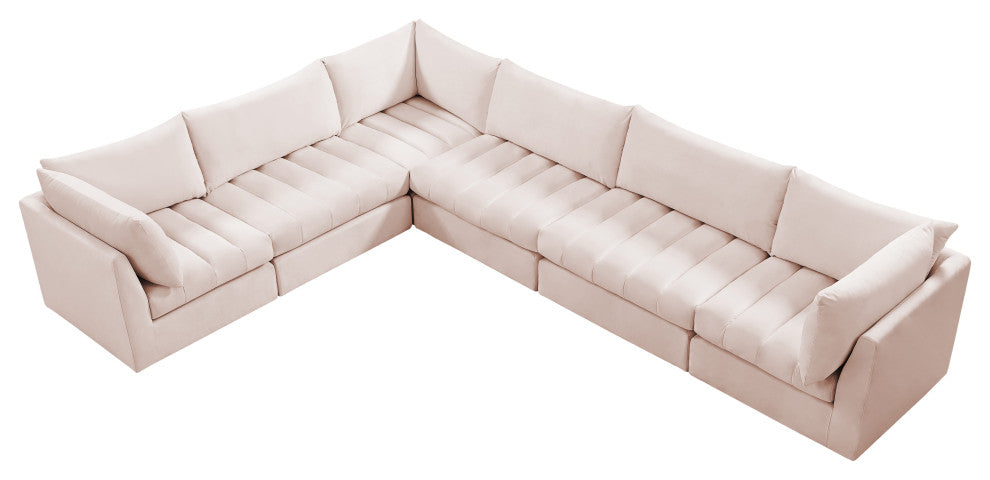 Jacob Velvet Upholstered 6-Piece L-Shaped Modular Sectional, Pink