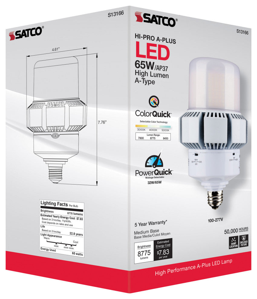 65W, A-Plus 37, LED, CCT Selectable andWage Selectable, Medium Base, Type B