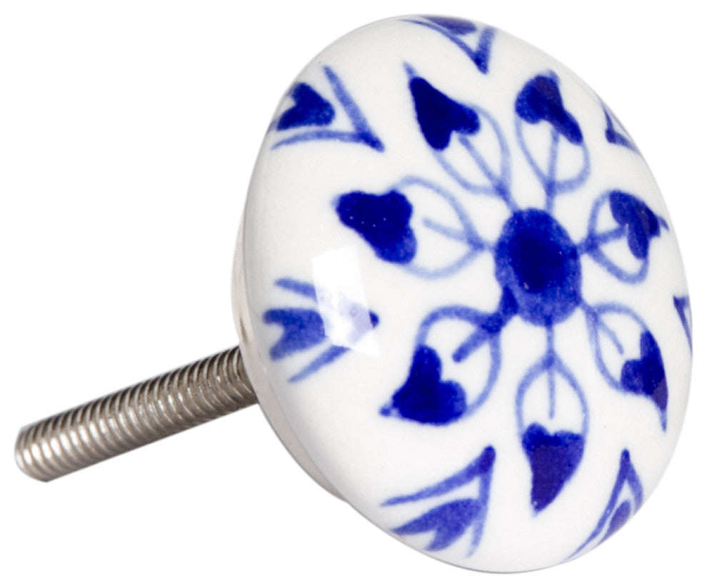 Knob-It Vintage Handpainted Ceramic Knobs, Set of 12, White/Black/Sky Blue