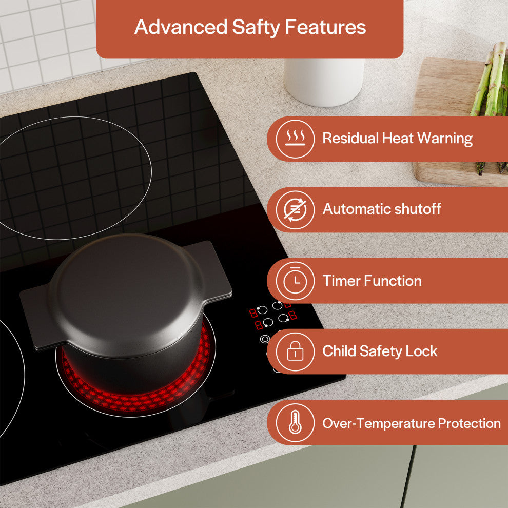 Built-in 24" 4 Elements Smooth Surface, Radiant Black Electric Cooktop
