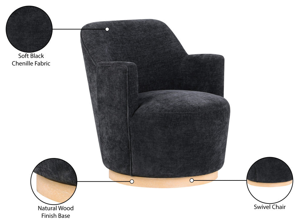Clarita Swivel Accent Chair, Black, Chenille Fabric