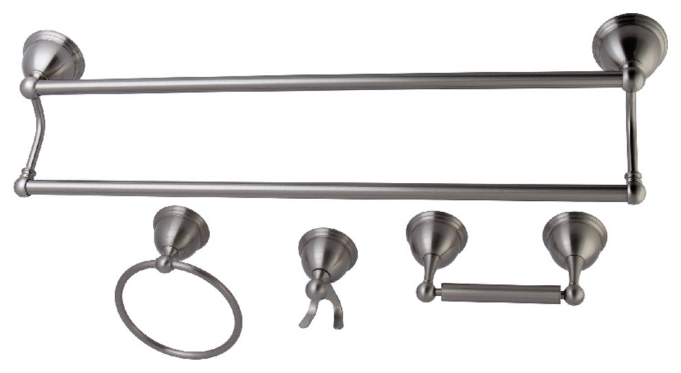 Kingston Brass 4-Piece Dual Towel Bar Bathroom Hardware Set, Brushed Nickel