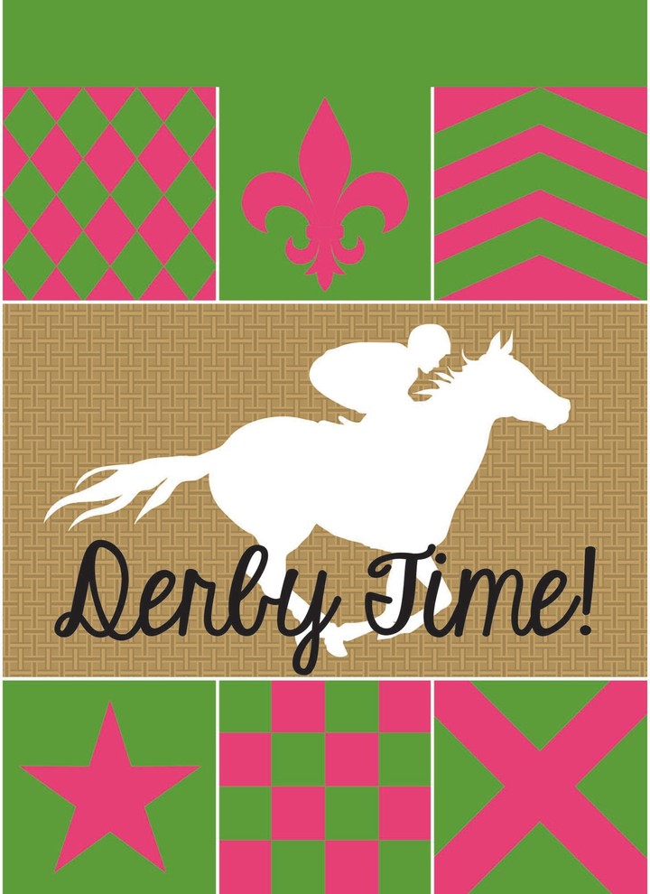 Double Applique Derby Silks Derby Time Burlap Garden Flag