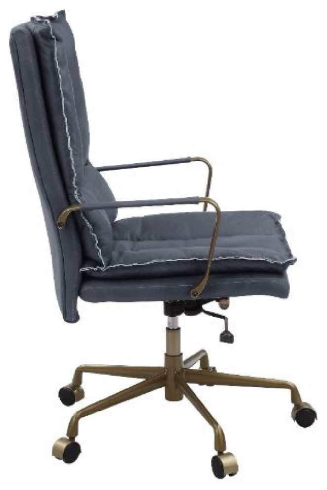 Benzara BM268940 Office Chair With Leatherette Seat and Tufted Details, Gray
