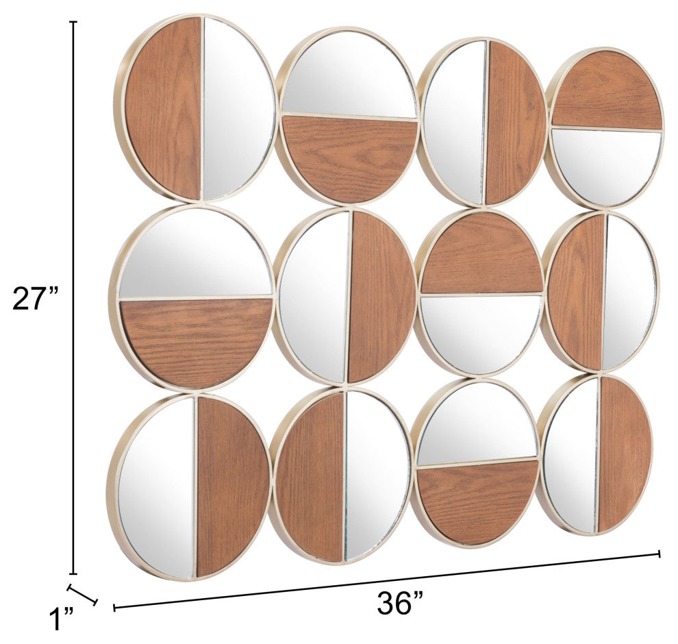 Frame Wall Mirror, Round, Glass, Steel Metal, Gold, Walnut, Bedroom Living
