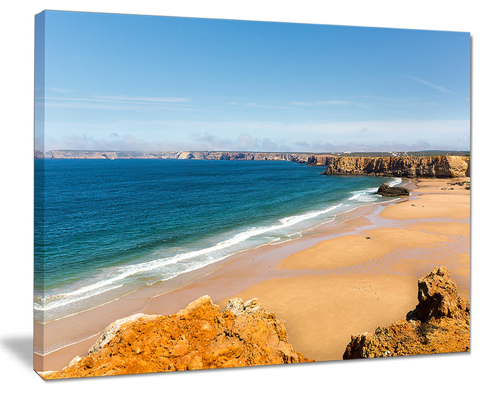 "Serene Rocky Bay Portugal" Seashore Canvas Art, 20"x12"