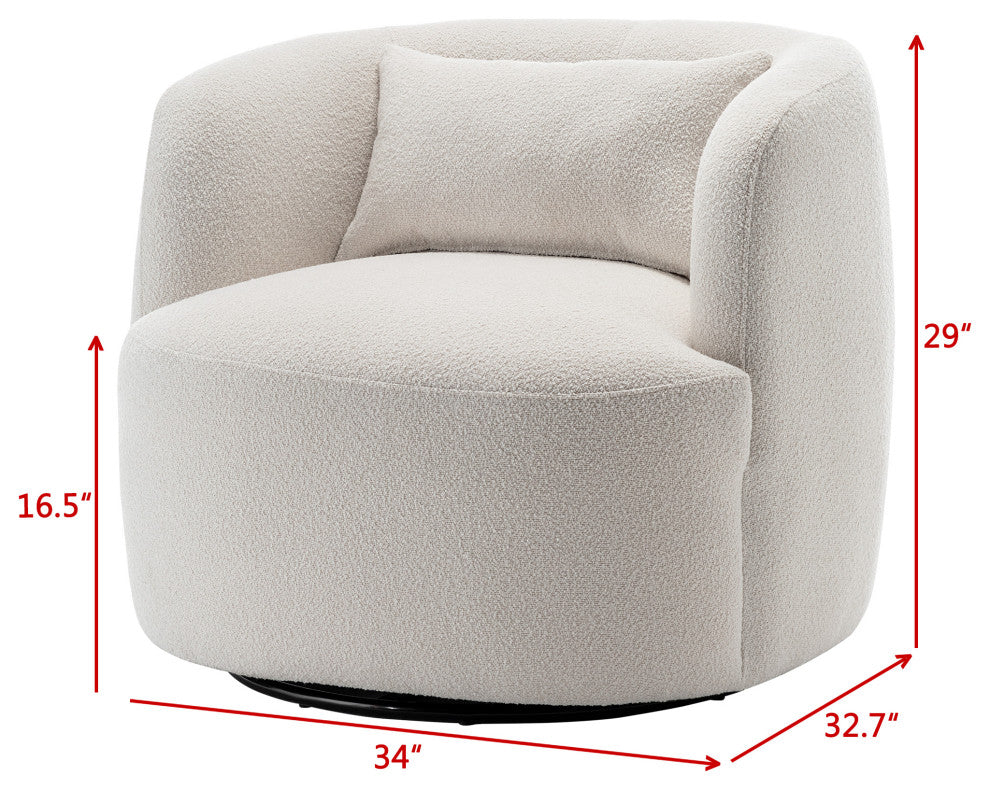 34" Wide Boucle Upholstered Swivel Armchair, Beige