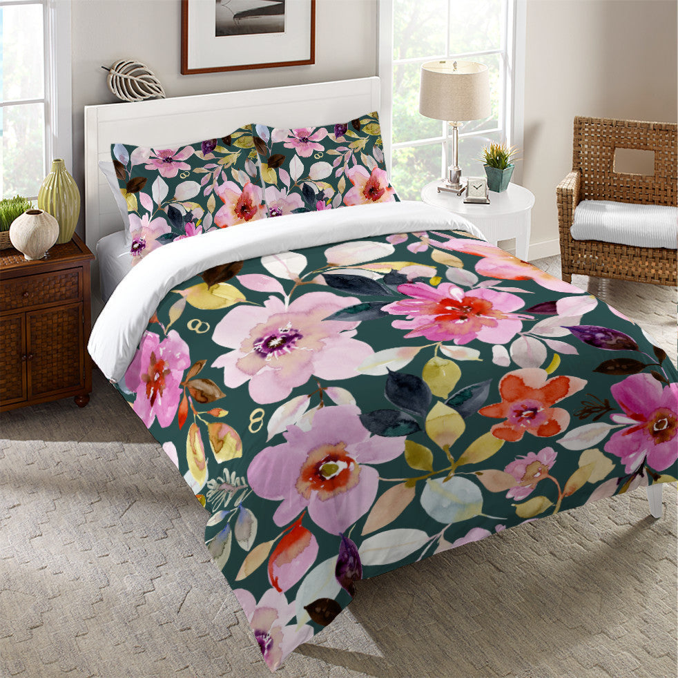 Laural Home Deep Flora Twin Duvet Cover