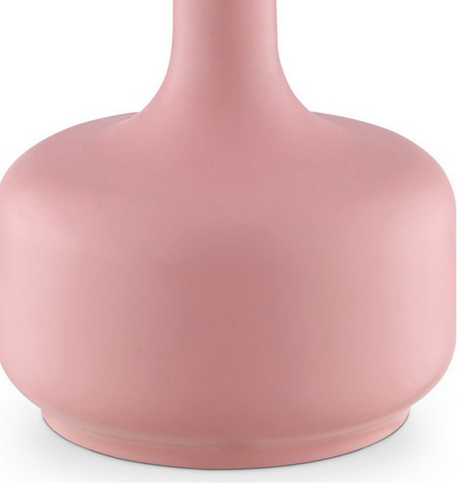 Benzara BM240454 Table Lamp With Teardrop Metal Base and Fabric Shade, Pink