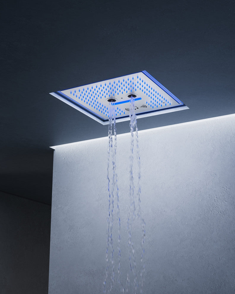 Music Shower System 16x6"Rainfall LED Shower Head With4 Way Thermostatic Faucet, Brushed Nickel