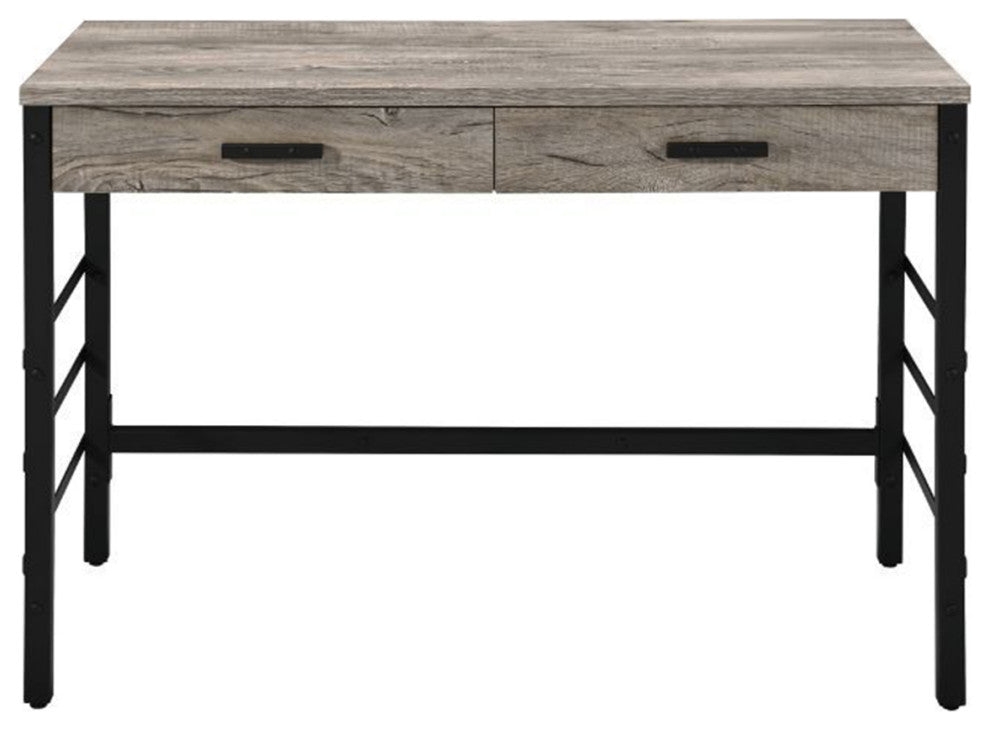 Built-in USB Port Writing Desk, Light Weathered Oak and Black