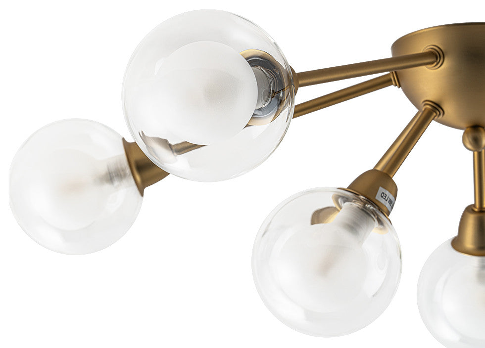 Mid-Century 9-Light Double Layer Glass Sputnik Semi Ceiling Light, Brass