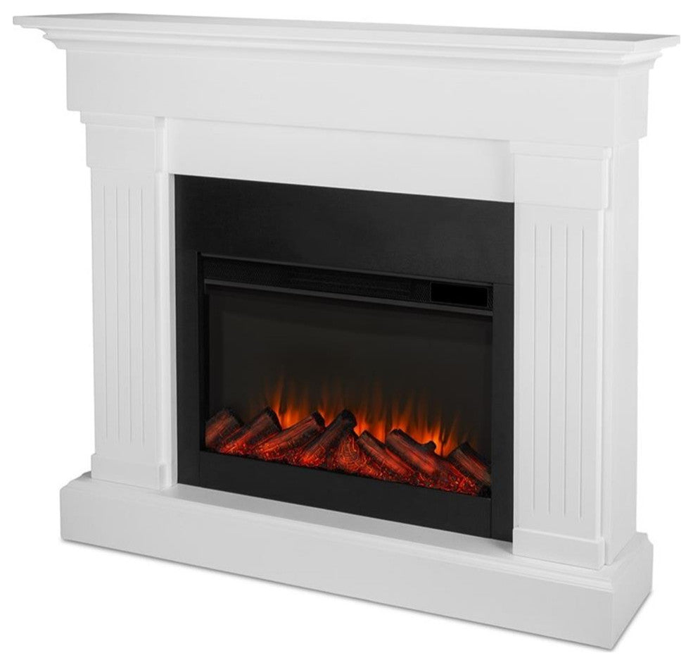 Real Flame Modern Wood Crawford Electric Slim Line Fireplace in White
