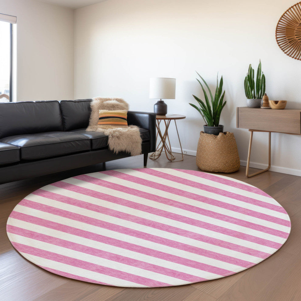 Premium Machine Washable Mayfield AMF528 Pink 8' x 8' Round Rug