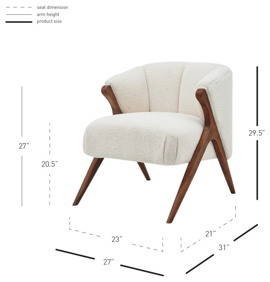 Florence Fabric Accent Chair Brown Legs, Shearling Beige