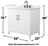 Elan 36" Single Vanity, White, Giotto Quartz Top, 3-Hole, Black Trim