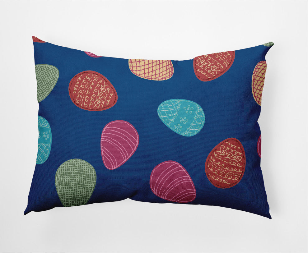 Egg Hunt Easter Indoor/Outdoor Lumbar Pillow, Dark Cobalt Blue, 14x20"