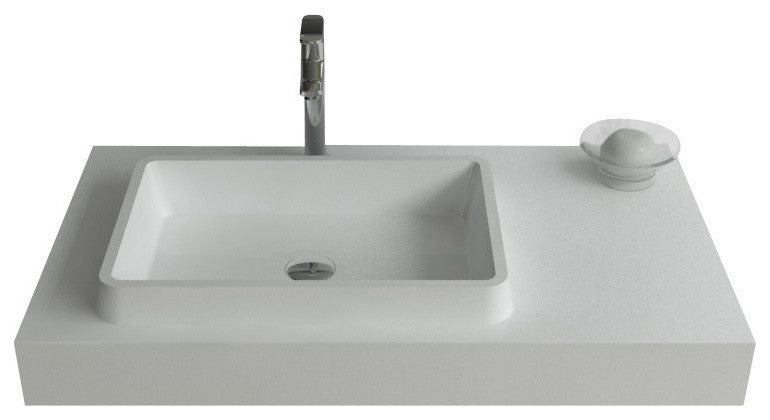 ADM Rectangular Wall Mounted Sink, White, 35", Matte White