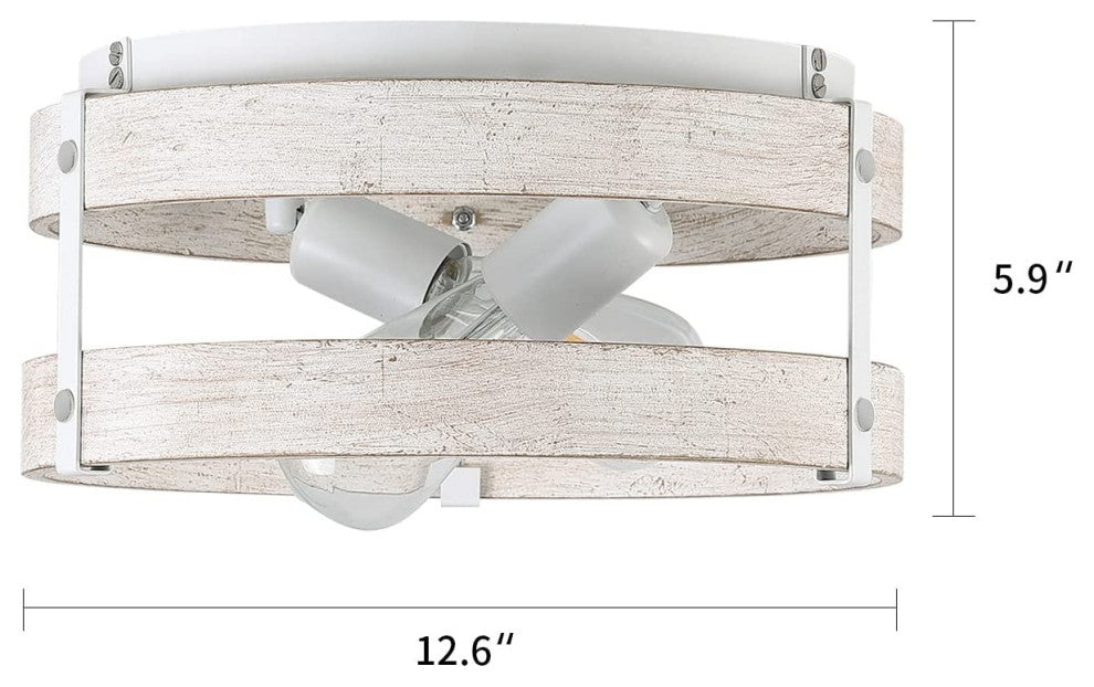 White Flush Mount Ceiling Light Fixture 2 Light Wood Drum Ceiling Lamp