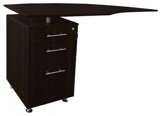 Curved Desk Return With Pencil-Box-File Pedestal, Left, Mocha