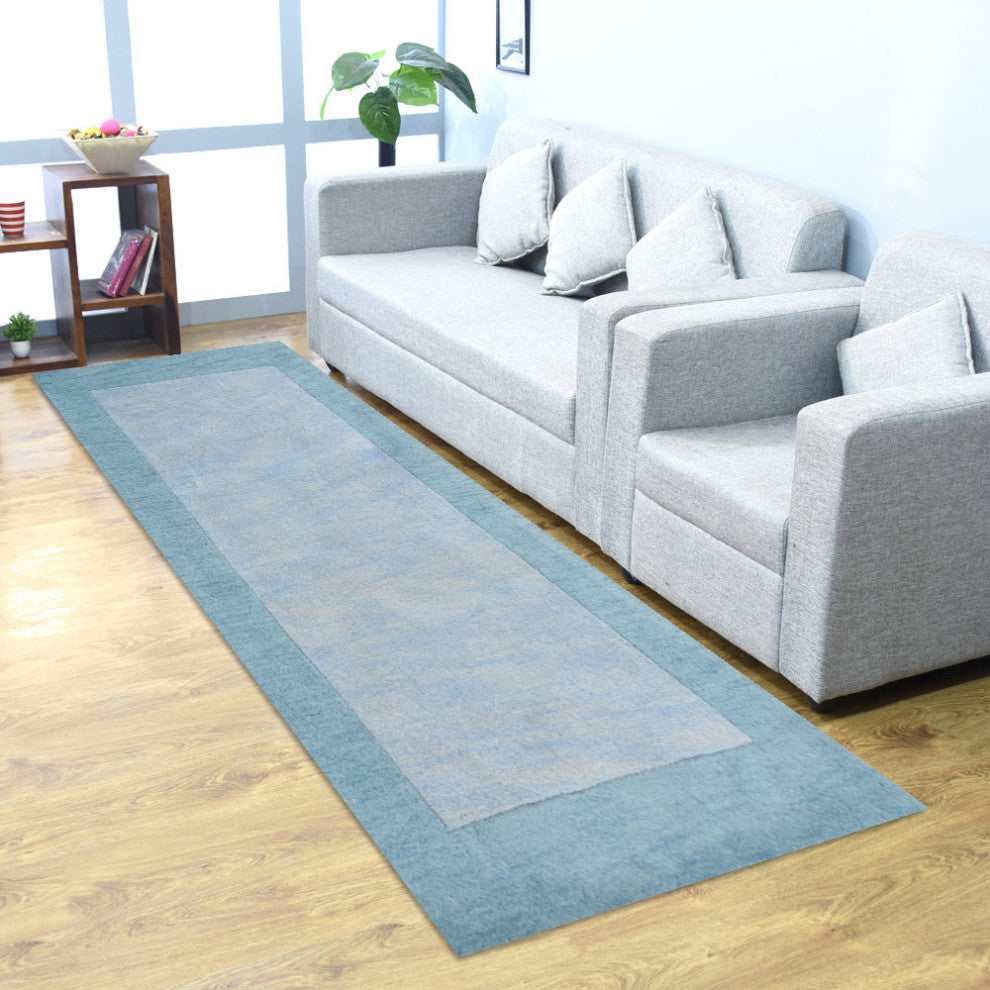 HAND TUFTED WOOL ECO-FRIENDLY AREA RUGS-Light Blue Color, Contemporary Design