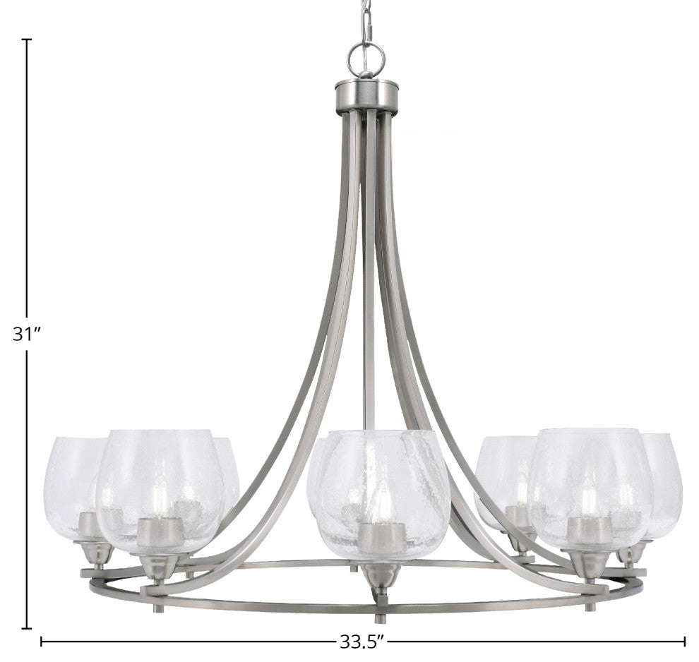 Paramount 8-Light Chandelier, Brushed Nickel, 6" Clear Bubble Glass