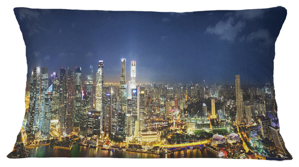 Singapore Skyscrapers Panorama Cityscape Throw Pillow, 12"x20"