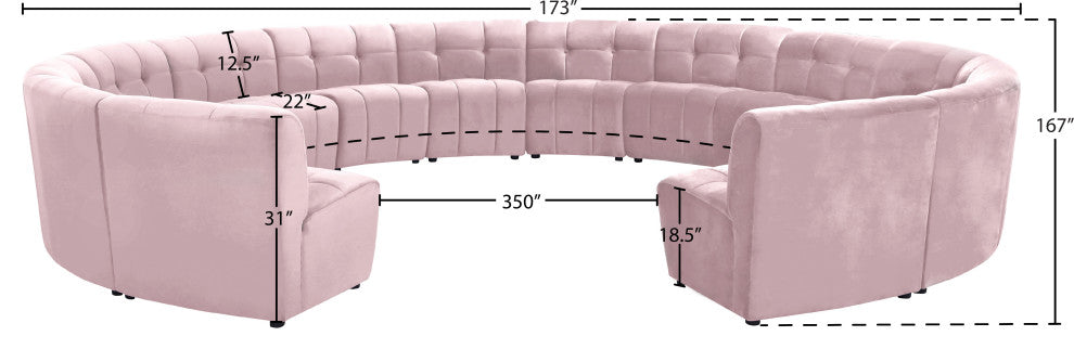 Limitless Velvet Upholstered 14-Piece Modular Sectional, Pink