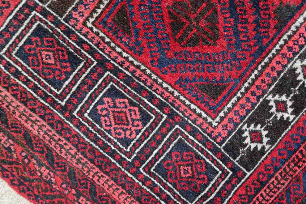 Handmade Vintage Afghan Baluch Prayer Rug 3'x4.9', 94cmx152cm 1940s