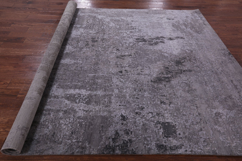 8' 1" X 10' 1" Hand Knotted Wool and Silk Abstract Rug Q7087