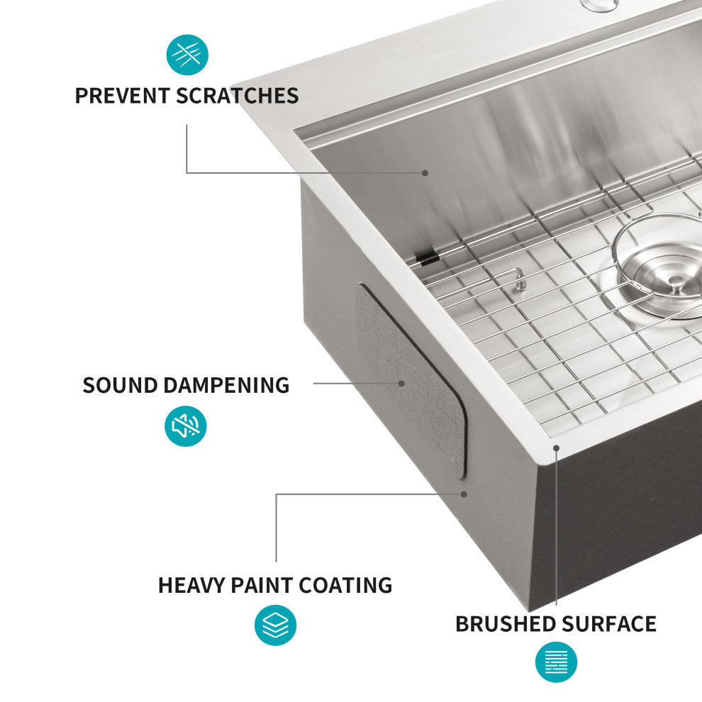 Stainless Steel 30 in. Single Bowl Drop-In Kitchen Sink with Workstation