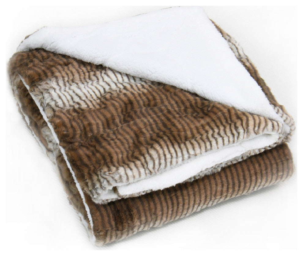 Elite Faux Fur Throw Blanket With Sherpa Backing, Brown, 60" X 80"