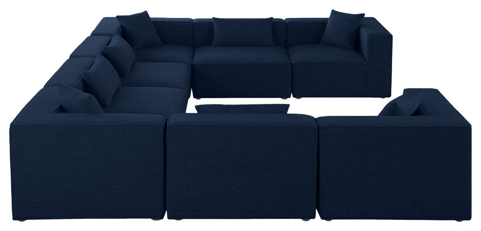 Cube Upholstered Modular Sectional, Navy, 8-Piece: 4 Armless Chair, 4 Corner Chair, Linen Texured Fabric