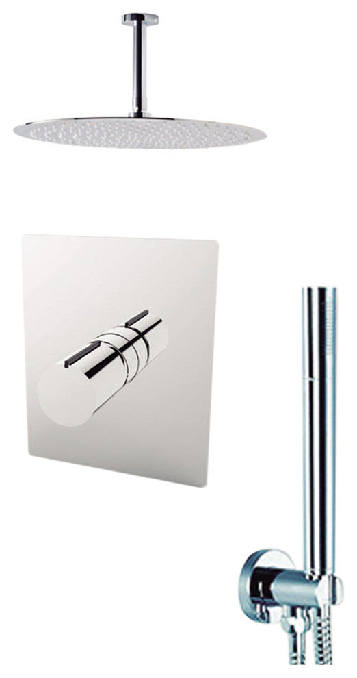 Aquamoon Barcelona 12" Showerhead, Handshower With Ceiling Arm, Chrome