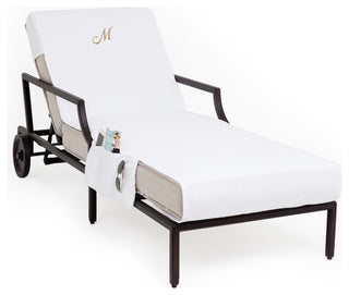 Personalized Standard Chaise Lounge Cover With Side Pockets, White, M
